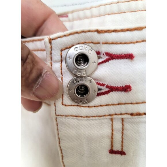 Ecko Red Women's Y2k Ivory Denim Mini 90 Skirt Red Stitching Size 7 - Picture 4 of 15
